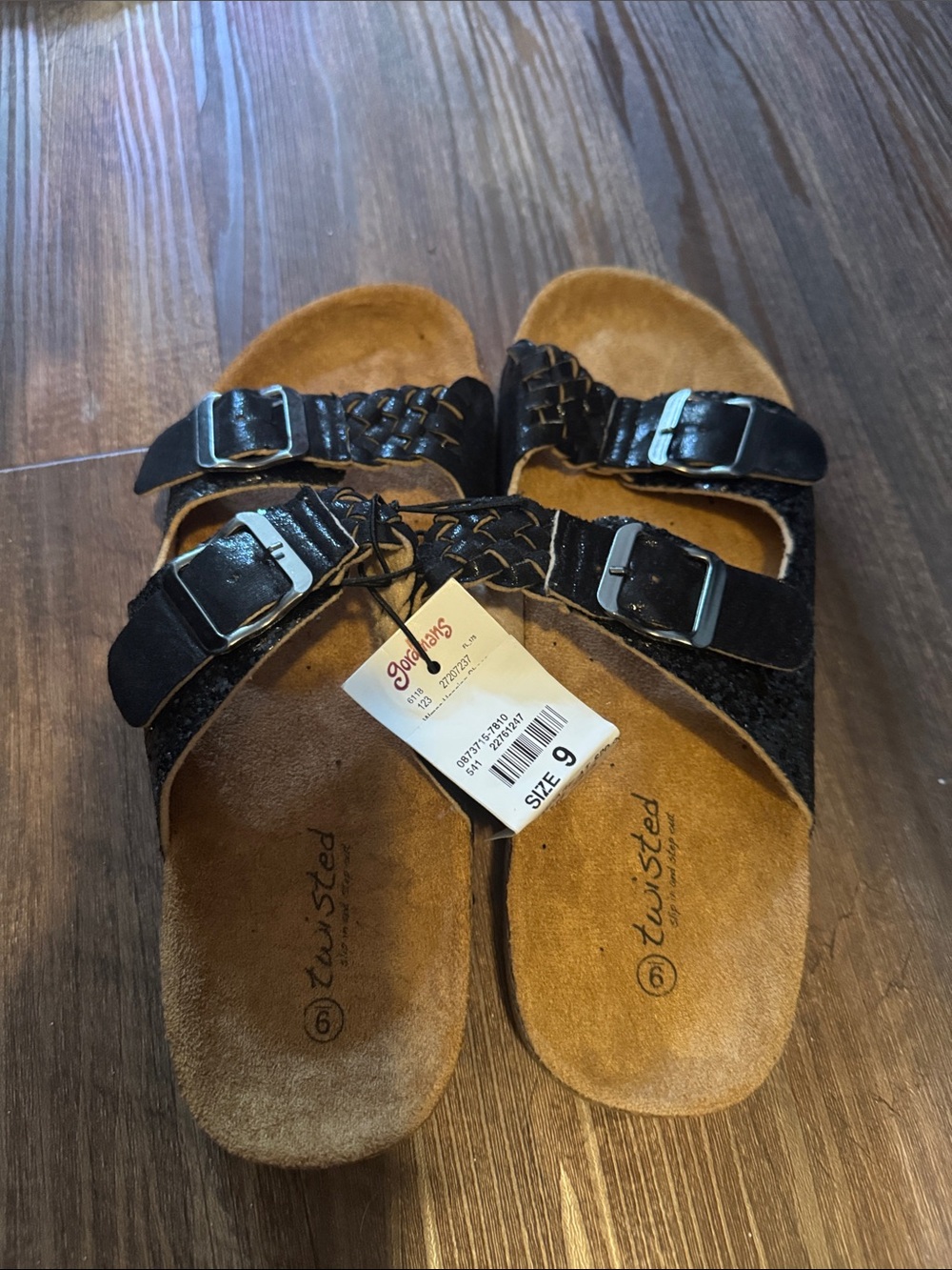 Twisted Black Braided Double-Buckle Sandals